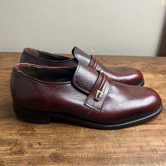 Morgan Quinn Mens Dress Shoes 8 D Brown Pebbled Leather Vintage Union Made - Picture 1 of 11